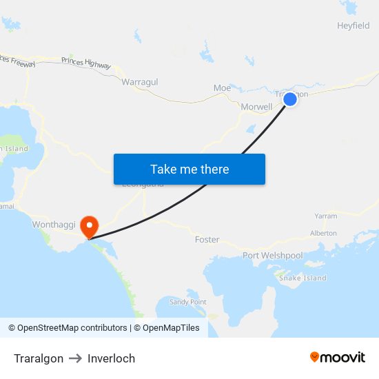 Traralgon to Inverloch map