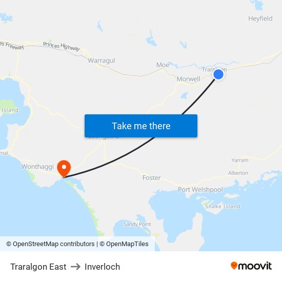 Traralgon East to Inverloch map