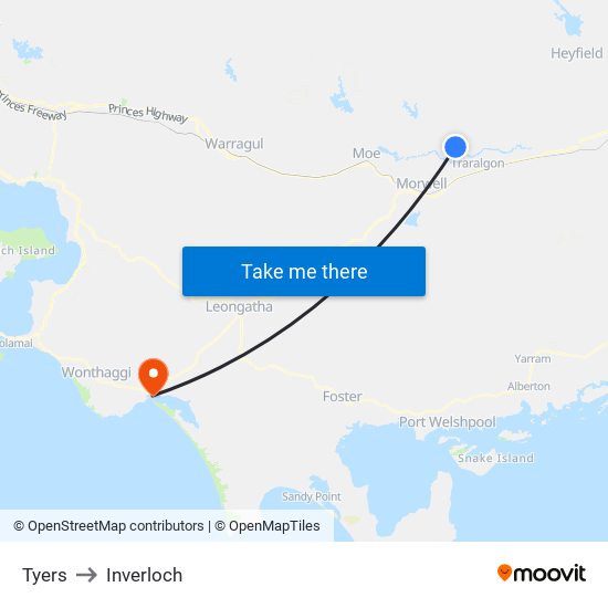 Tyers to Inverloch map