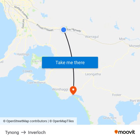 Tynong to Inverloch map