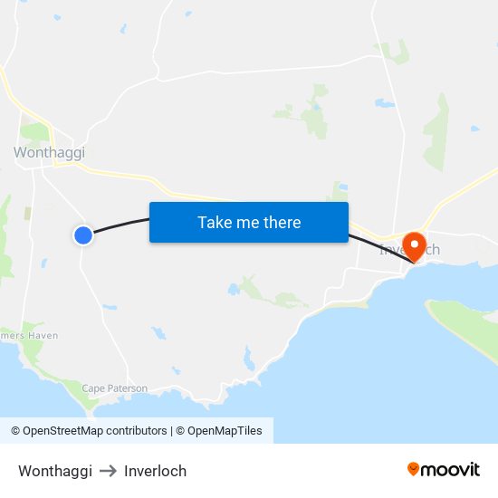 Wonthaggi to Inverloch map