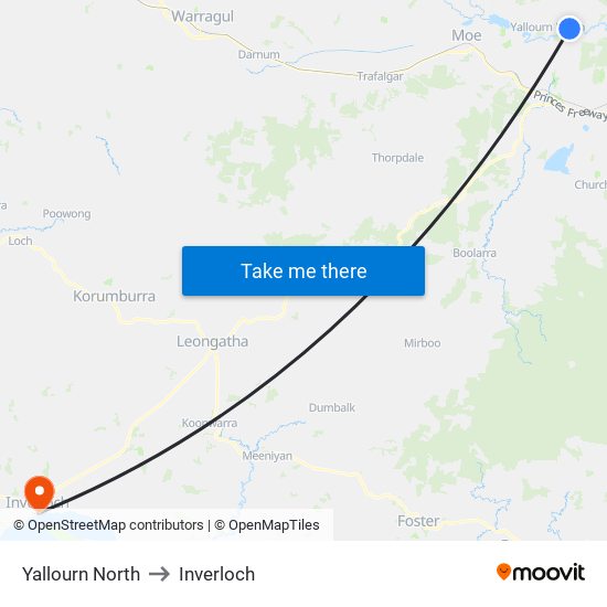 Yallourn North to Inverloch map