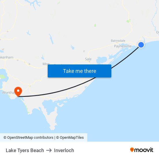 Lake Tyers Beach to Inverloch map