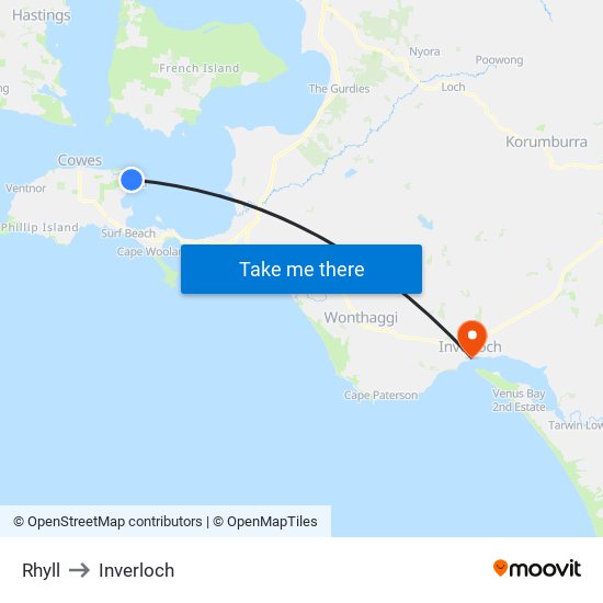 Rhyll to Inverloch map