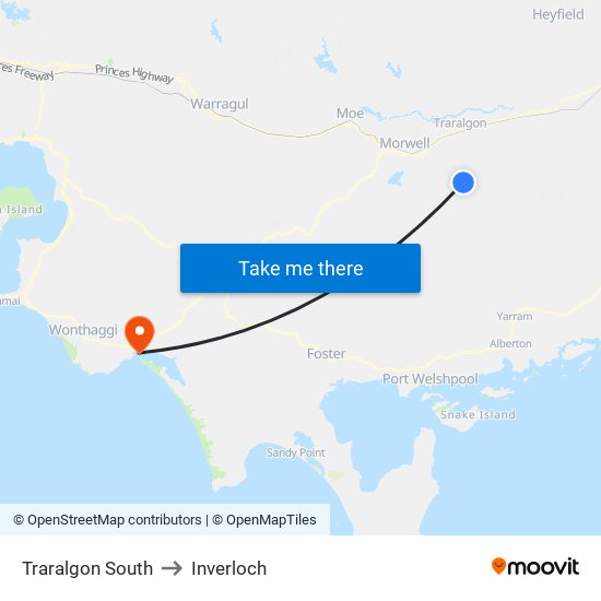 Traralgon South to Inverloch map