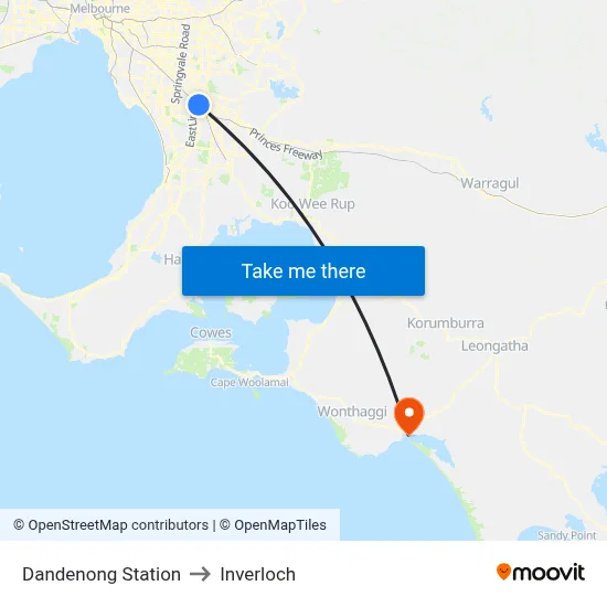 Dandenong Station to Inverloch map