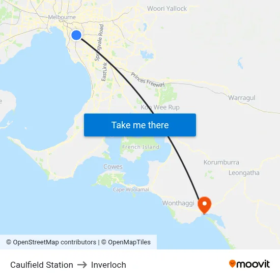 Caulfield Station to Inverloch map