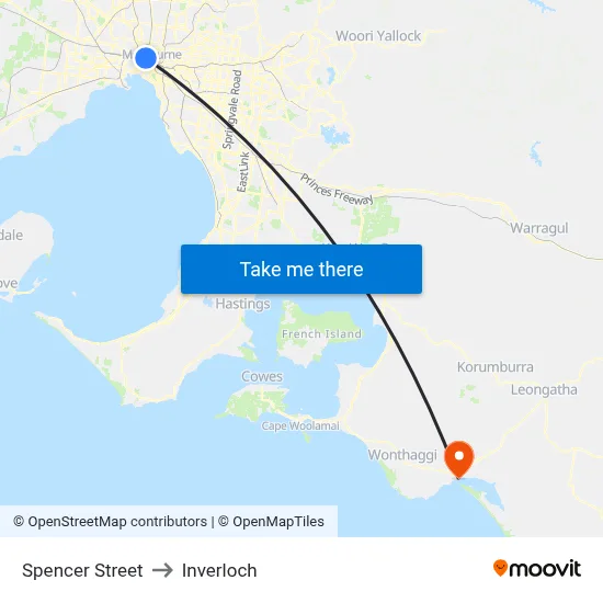 Spencer Street to Inverloch map