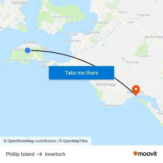 Phillip Island to Inverloch map