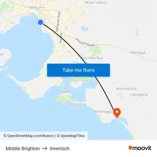 Middle Brighton to Inverloch map