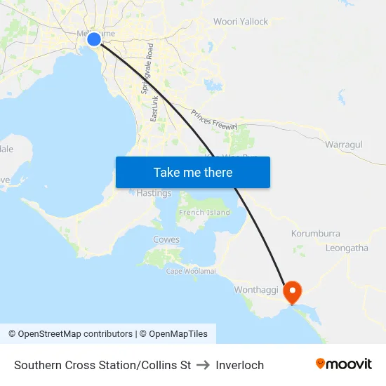 Southern Cross Station/Collins St to Inverloch map