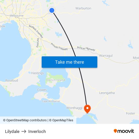 Lilydale to Inverloch map