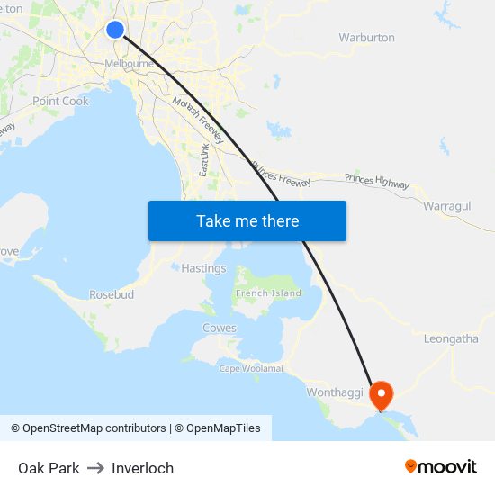 Oak Park to Inverloch map