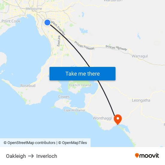 Oakleigh to Inverloch map