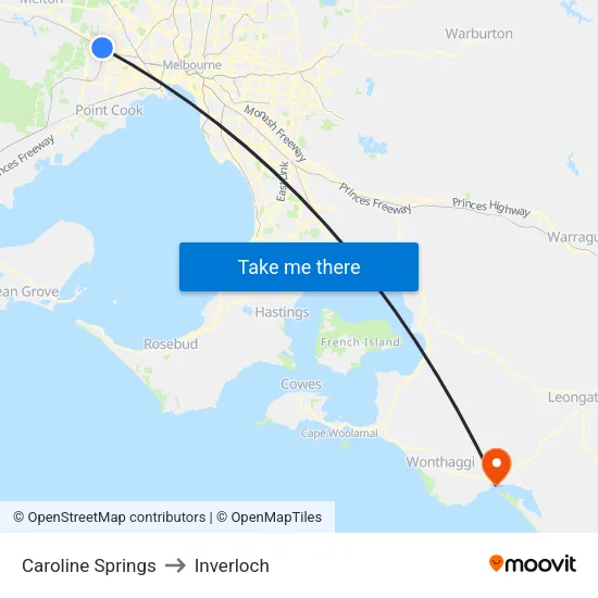 Caroline Springs to Inverloch map
