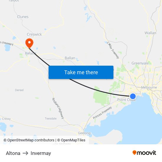 Altona to Invermay map