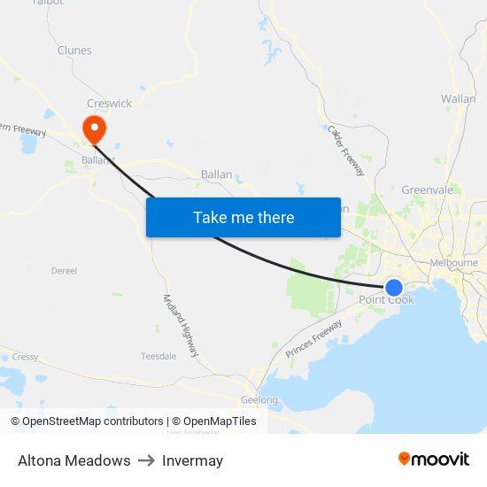 Altona Meadows to Invermay map