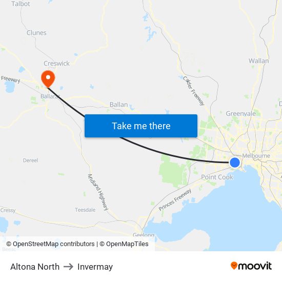 Altona North to Invermay map