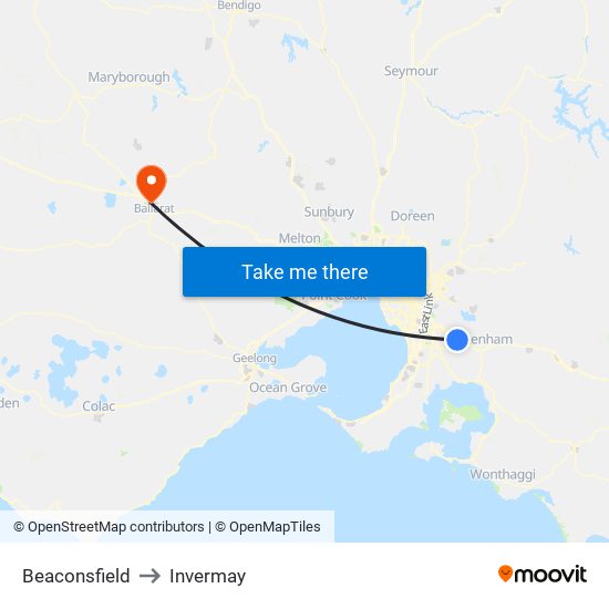 Beaconsfield to Invermay map