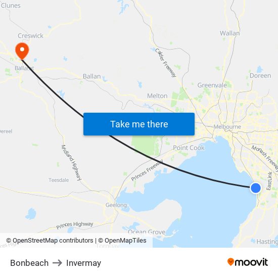 Bonbeach to Invermay map