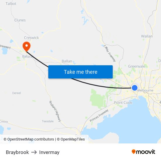 Braybrook to Invermay map