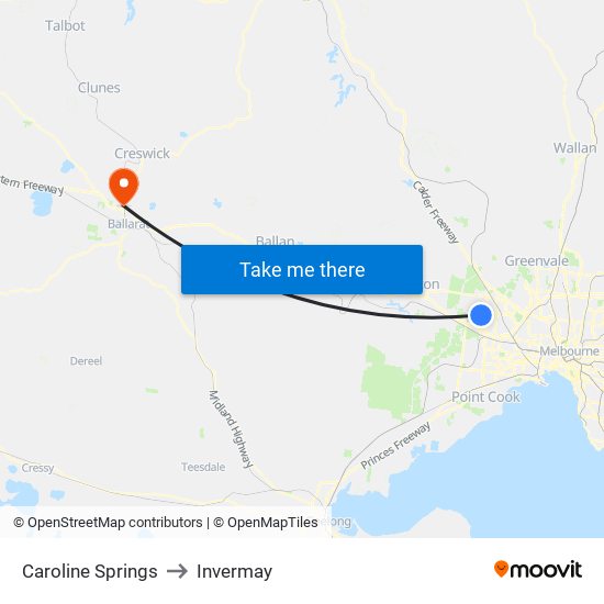 Caroline Springs to Invermay map