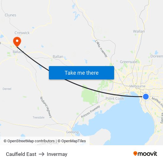 Caulfield East to Invermay map