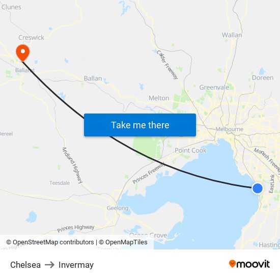 Chelsea to Invermay map