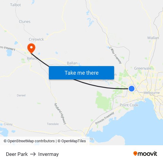 Deer Park to Invermay map