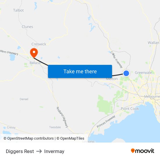 Diggers Rest to Invermay map