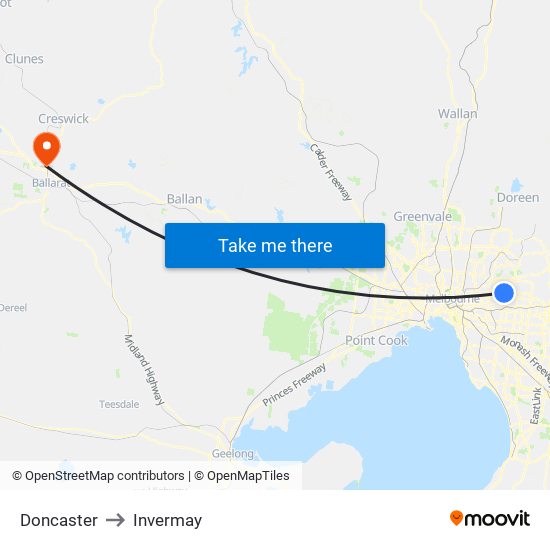 Doncaster to Invermay map