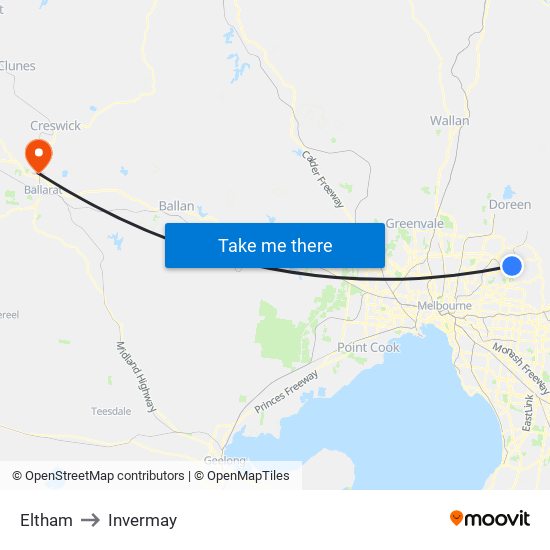Eltham to Invermay map