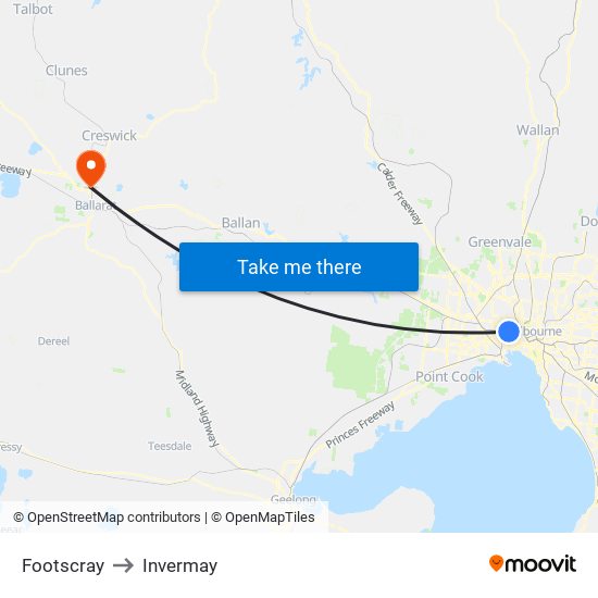 Footscray to Invermay map