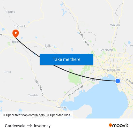 Gardenvale to Invermay map