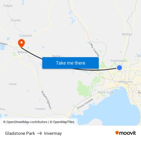 Gladstone Park to Invermay map