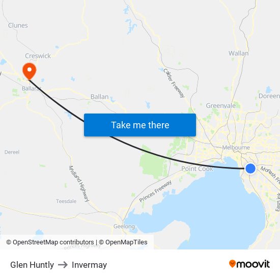 Glen Huntly to Invermay map