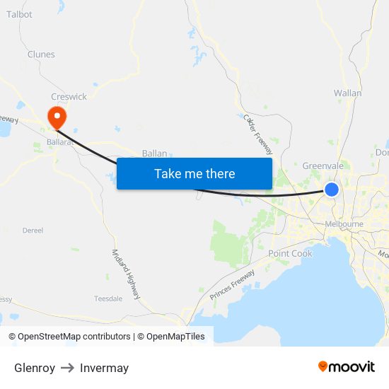 Glenroy to Invermay map