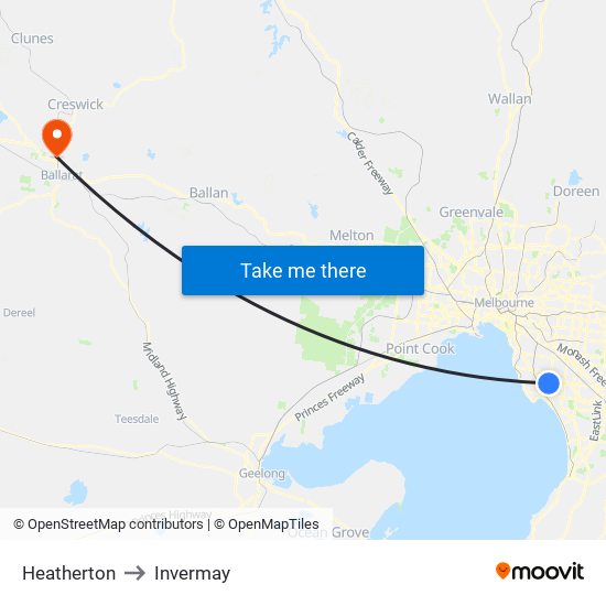 Heatherton to Invermay map