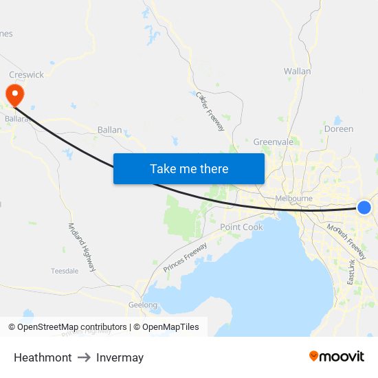 Heathmont to Invermay map