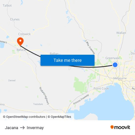 Jacana to Invermay map