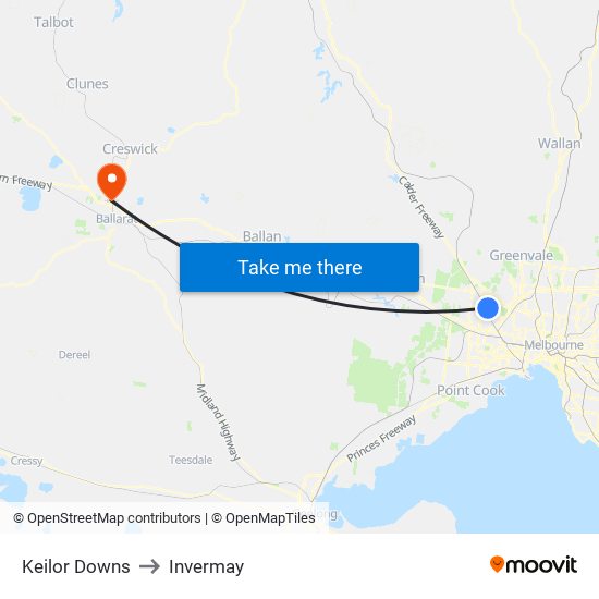Keilor Downs to Invermay map