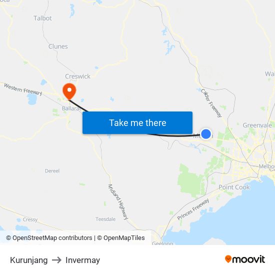 Kurunjang to Invermay map