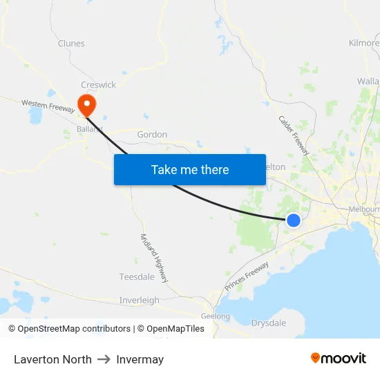 Laverton North to Invermay map