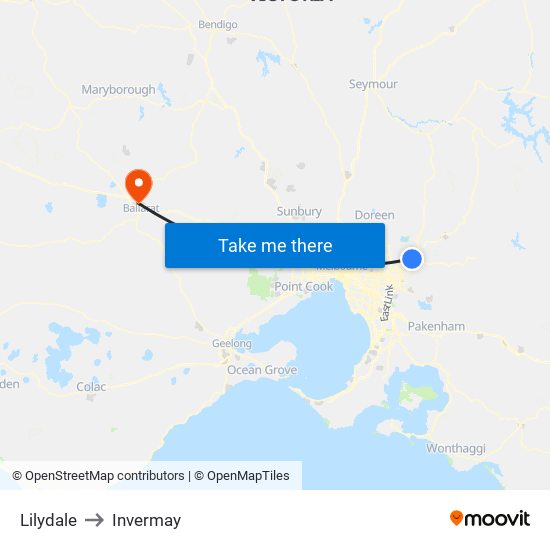 Lilydale to Invermay map