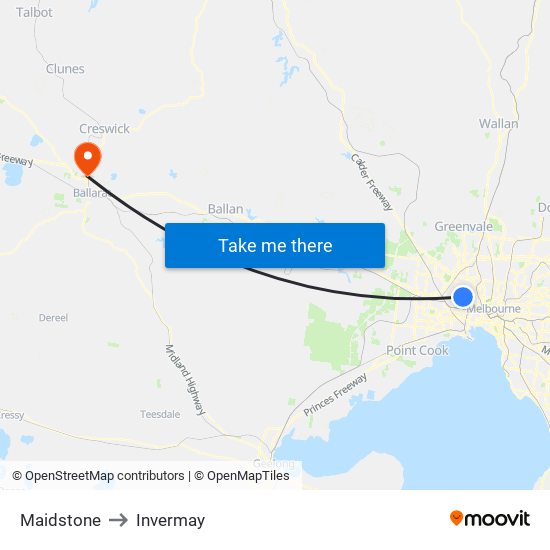 Maidstone to Invermay map