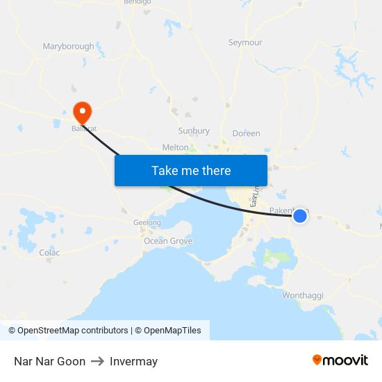 Nar Nar Goon to Invermay map