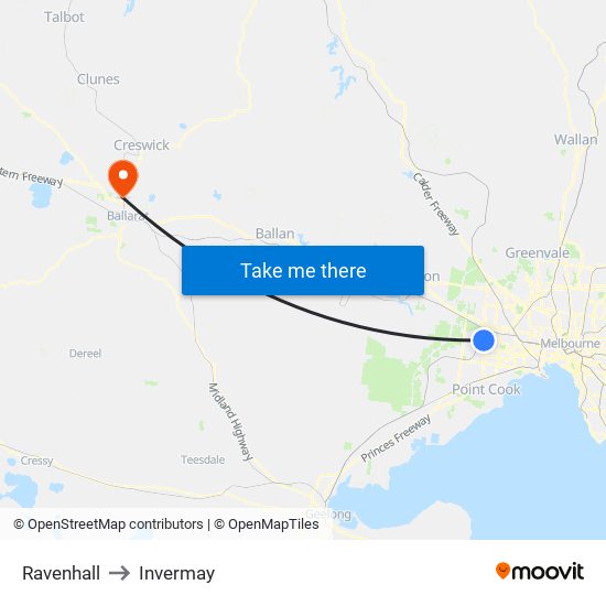 Ravenhall to Invermay map