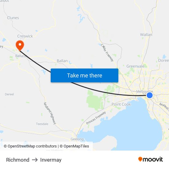 Richmond to Invermay map