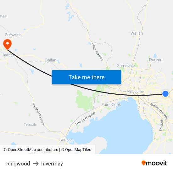 Ringwood to Invermay map