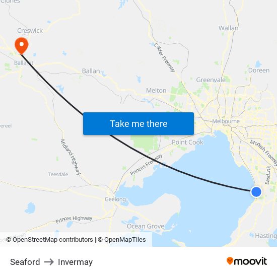 Seaford to Invermay map